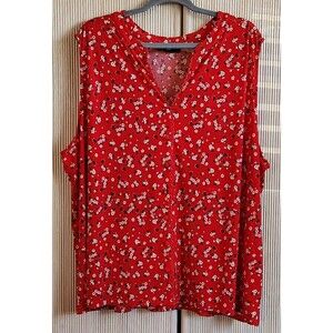 Karl Lagerfeld Women's Tank Size 3X Red Floral Scallop Trim Faux Button Front